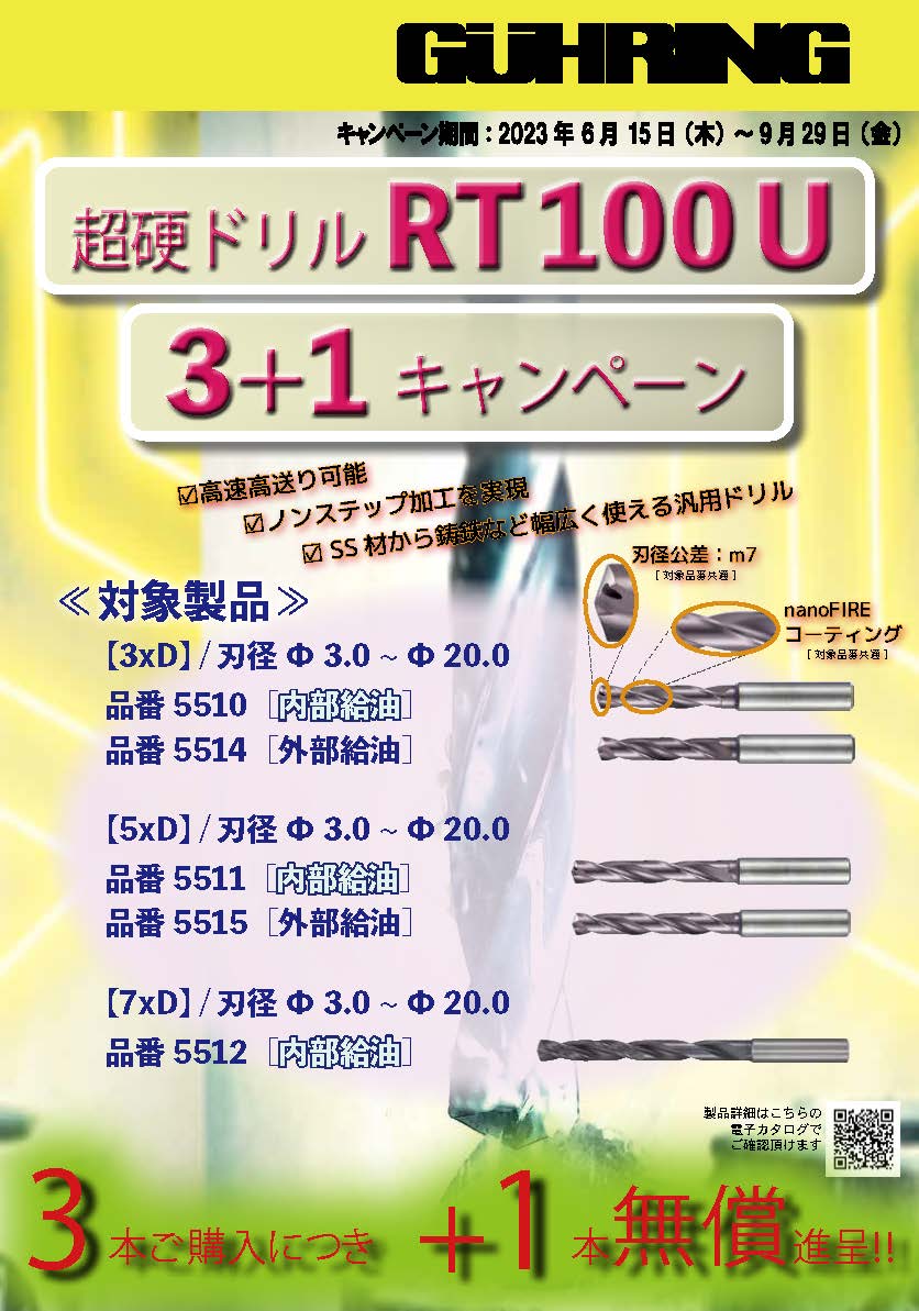超硬エンドミルGMOLD / 超硬ドリルRT100Uキャンペーン【終了しました】 グーリングジャパン株式会社